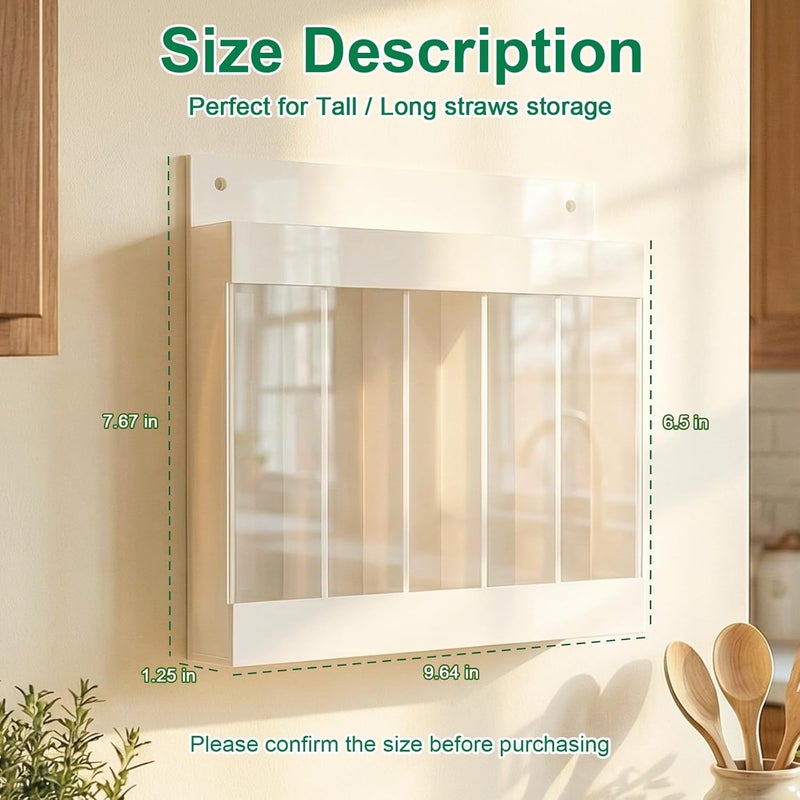 AVMDOM Straw Holder for Cabinet Door, Adhesive & Magnetic Straw Organizer with Clear Front, Slim Cabinet Straws Storage for Kitchen Pantry Cupboard Tumbler Accessories Inside Cabinetdoor Straws Dispenser - Image 2